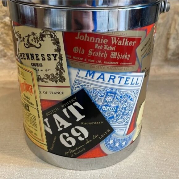 Vintage International Whiskey Alcohol Labels Ice Bucket Mid Century Barware - Picture 6 of 11